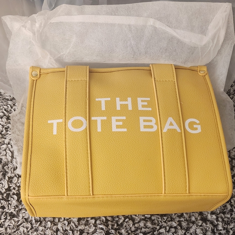 Yellow Leather Graphic Tote - New
